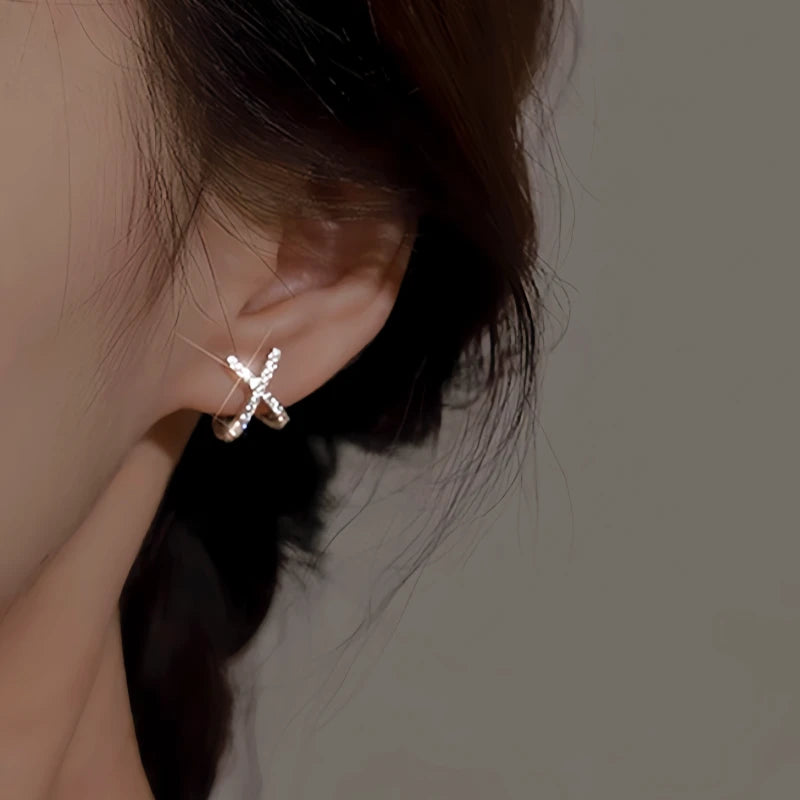 Sterling Silver Elegant Zircon X Letter Stud Earrings - elegant Letter Stud Earrings