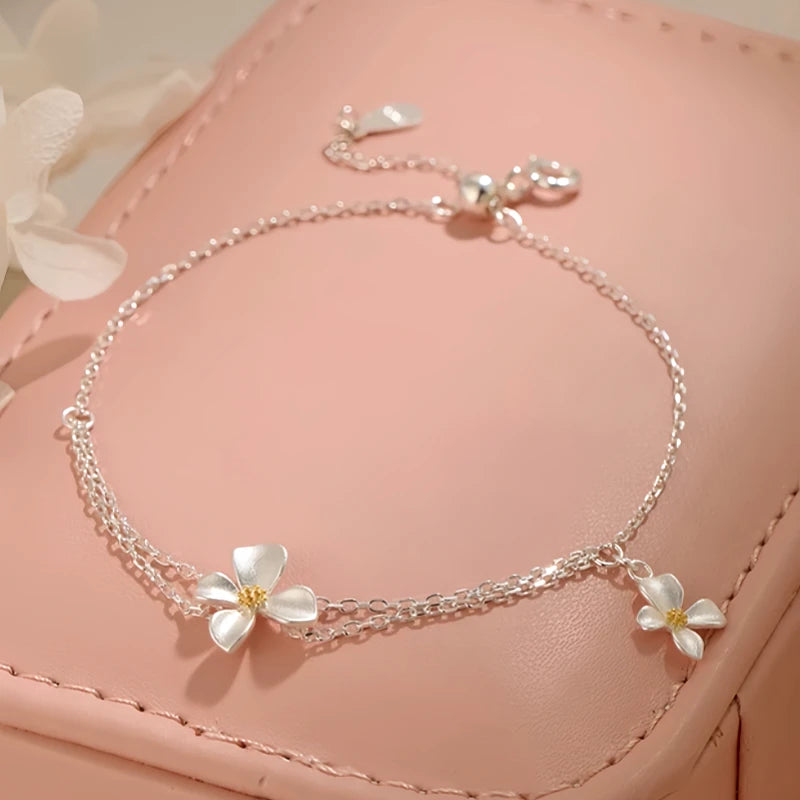 Full view of the elegant Sterling Silver Flower Bracelet