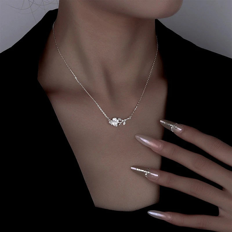 Sterling Silver Flower Branch Girl Necklace - beautiful Girl Necklace