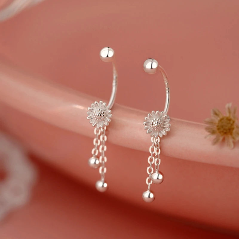 Sterling Silver Flower Screw Tassel Earrings - elegant Tassel Earrings
