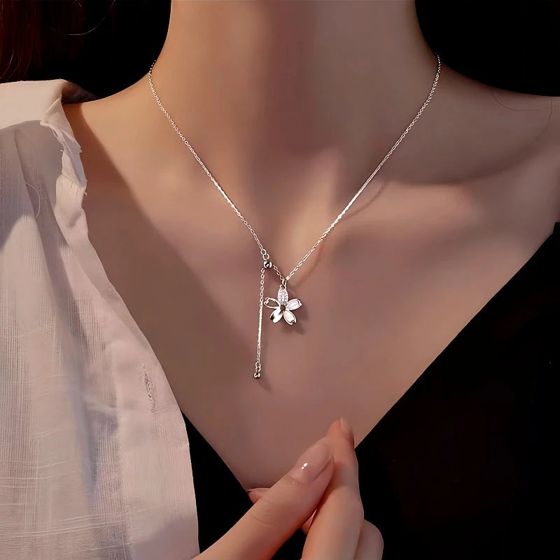 Sterling Silver Flower Tassel Necklace - beautiful Flower Tassel Necklace