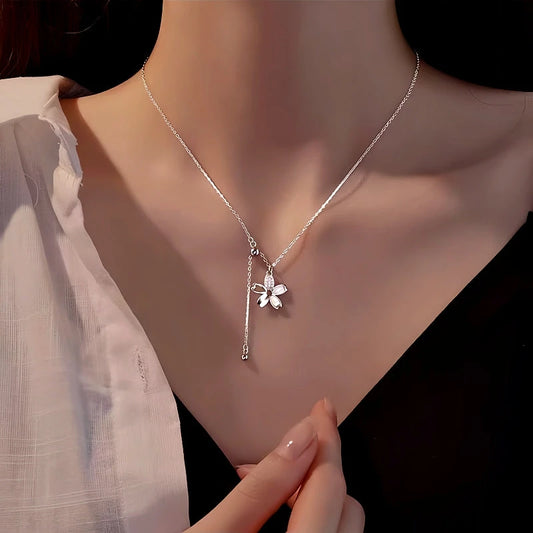 Sterling Silver Flower Tassel Necklace - beautiful Flower Tassel Necklace