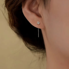 Close-up detail of the sparkling zircons and plating on the Flower Threader Earrings