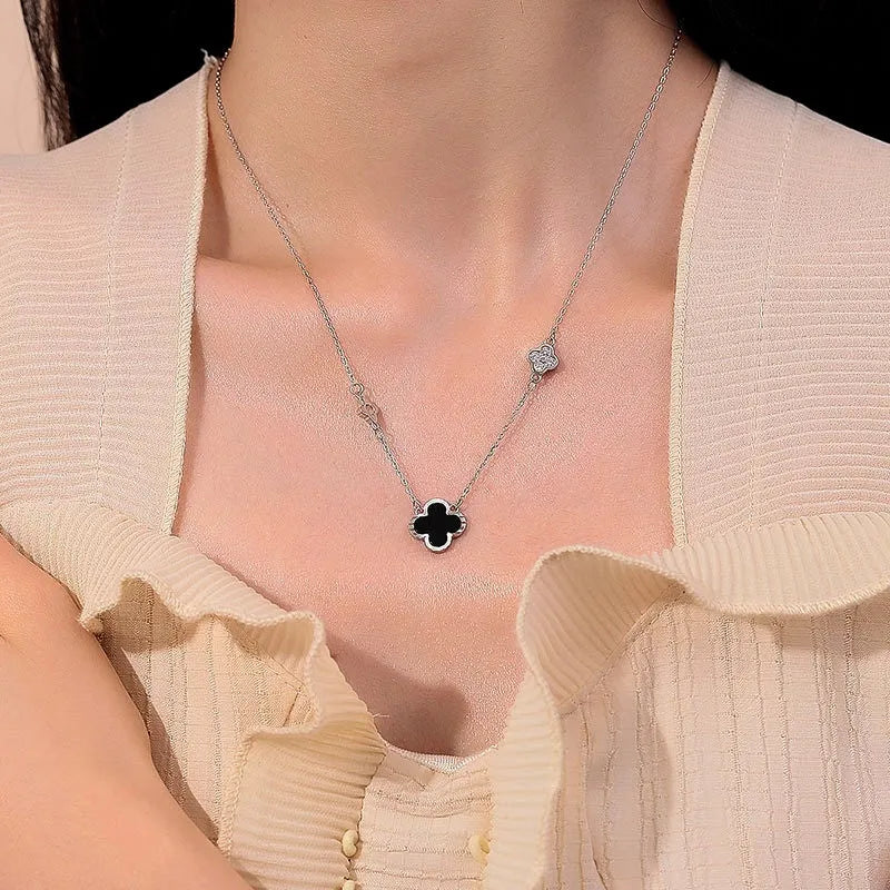 Sterling Silver Four-Leaf Clover Agate Necklaces - beautiful Clover Agate Necklace