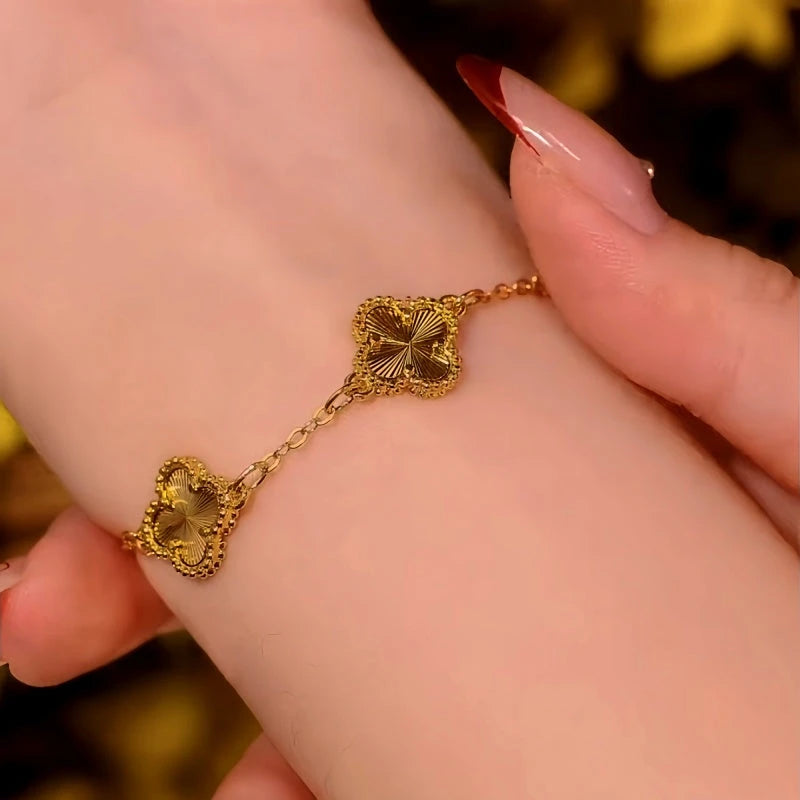 Full view of the elegant Sterling Silver Four-Leaf Clover Bracelet