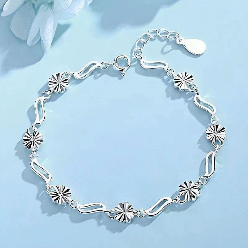 Full view of the elegant Sterling Silver Four-Leaf Clover Bracelets