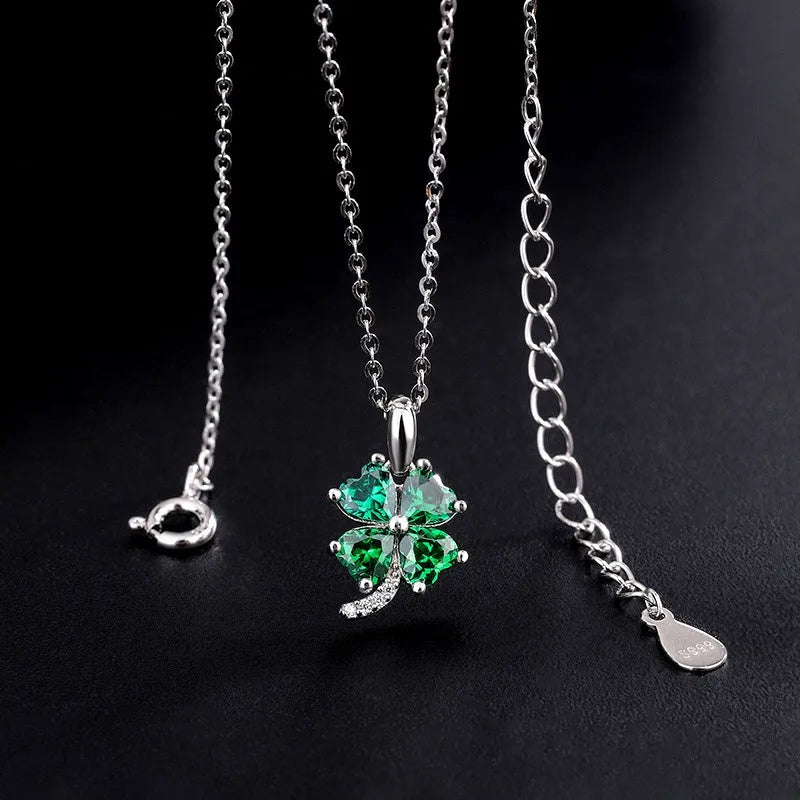 Sterling Silver Four-Leaf Clover Necklace worn to showcase its length and pendant detail