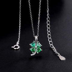 Sterling Silver Four-Leaf Clover Necklace worn to showcase its length and pendant detail