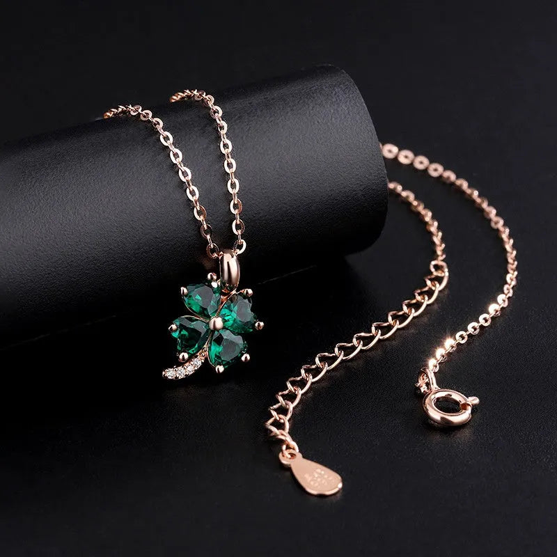 Detailed view of the Sterling Silver Four-Leaf Clover Necklace chain and pendant