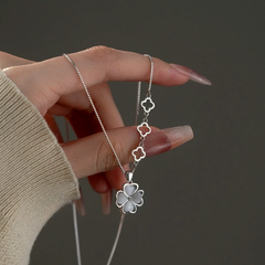 Detailed view of the Sterling Silver Four-Leaf Clover Necklace chain and pendant