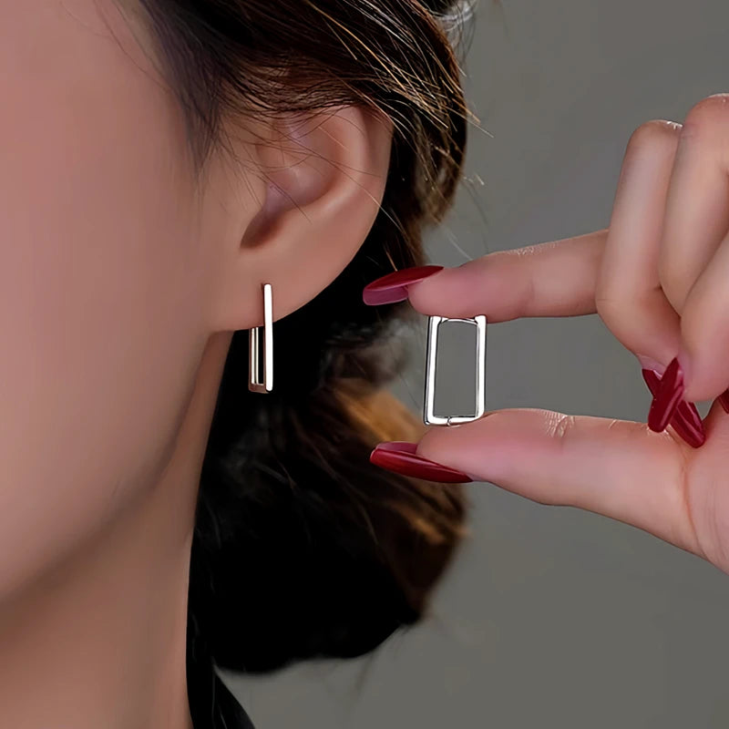 Sterling Silver Geometric Rectangular Earrings - elegant Rectangular Earrings