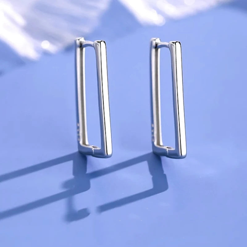 Angled view of the Sterling Silver Geometric Rectangular Earrings