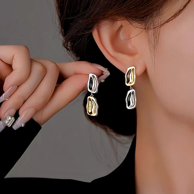 Sterling Silver Golden And Silver Drop Earrings - elegant Two-Tone Earrings