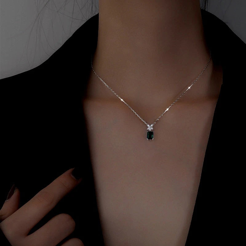 Sterling Silver Green Zircon Crystal Necklace - beautiful Green Zircon Necklace