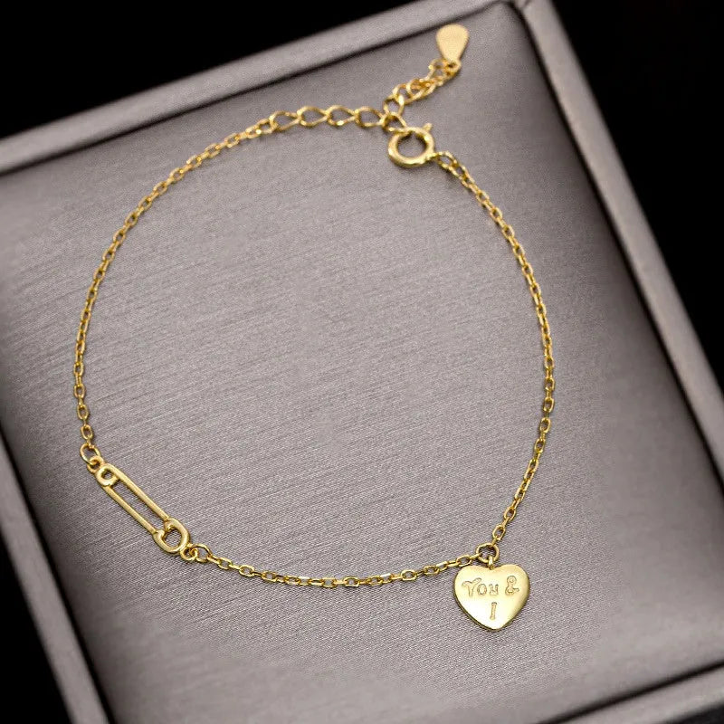 Full view of the elegant Sterling Silver Heart-Design Paper Clip Bracelets