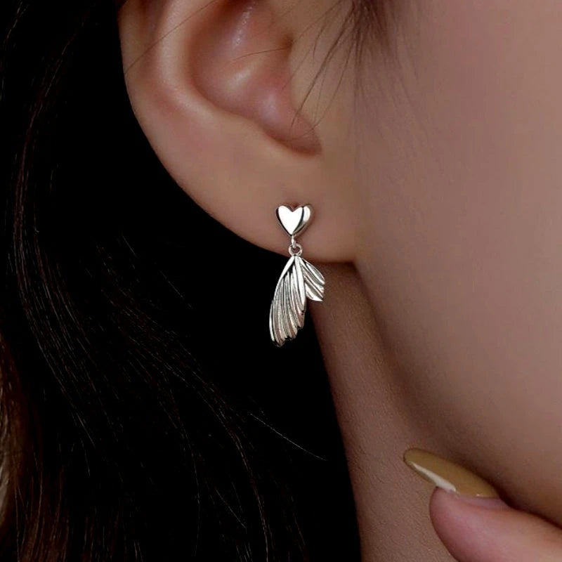 Sterling Silver Heart Fishtail Earrings - elegant Heart Fishtail Earrings