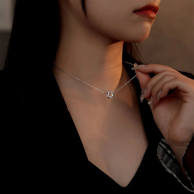 Sterling Silver Hollow Five-Pointed Star Necklace - beautiful Star Necklace