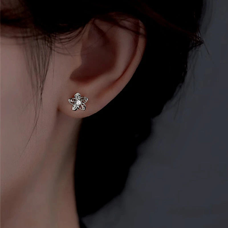 Sterling Silver Hollow Flower Stud Earrings - elegant Hollow Flower Studs