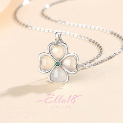 Detailed view of the Sterling Silver Hollow Love Four-Leaf Clover Necklaces chain and pendant