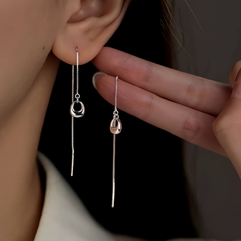 Sterling Silver Hollow Oval Threader Earrings - elegant Multi-Disc Threaders