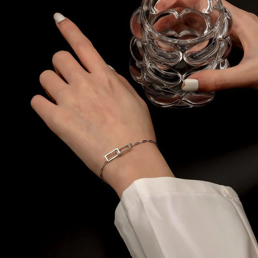 Sterling Silver Interlocking Bracelets - chic Hollow Heart Earrings