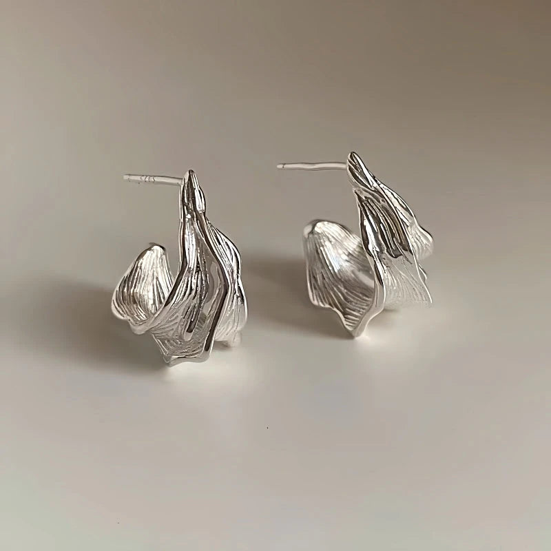 Sterling Silver Irregular Banana Leaf Earrings - elegant Bee Threader Earrings