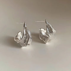 Sterling Silver Irregular Banana Leaf Earrings - elegant Bee Threader Earrings