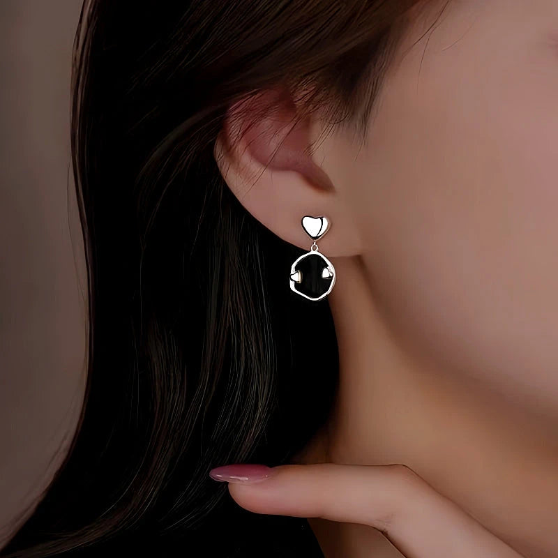 Sterling Silver Irregular Hoop Heart Earrings - elegant Oval Threader Earrings