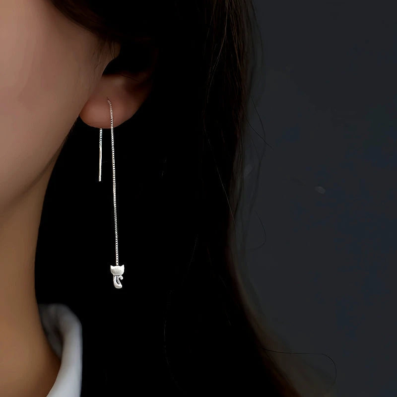 Sterling Silver Kitten Threader Earrings - elegant Ring Necklace