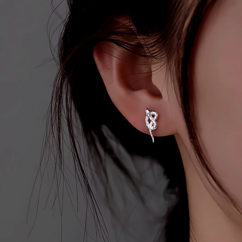 Sterling Silver Knot Snake Stud Earrings - elegant Square Threader Earrings