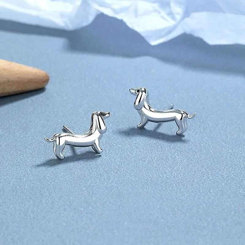 Sterling Silver Little Puppy Stud Earrings - elegant Leaf Earrings