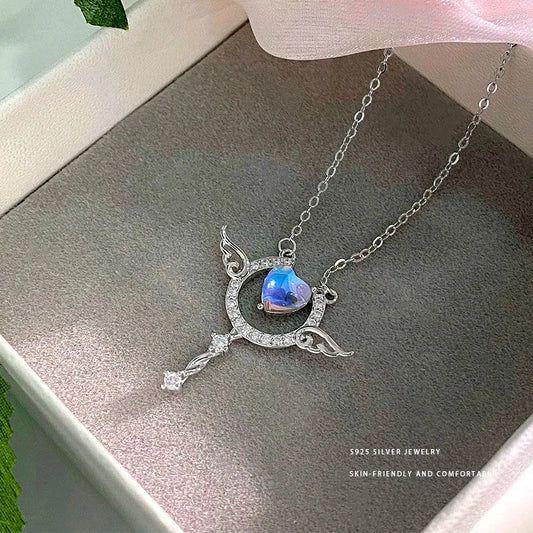 Sterling Silver Love Angel Wing Necklace worn to showcase its length and pendant detail