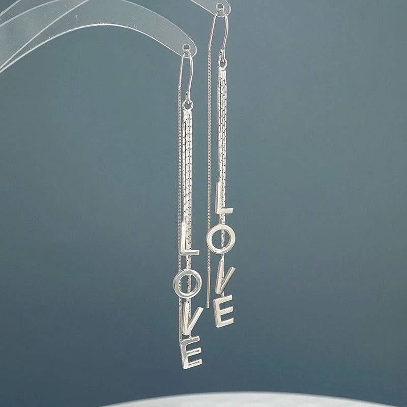 Sterling Silver Love Letter Threader Earrings - elegant Leaf Pearl Earrings