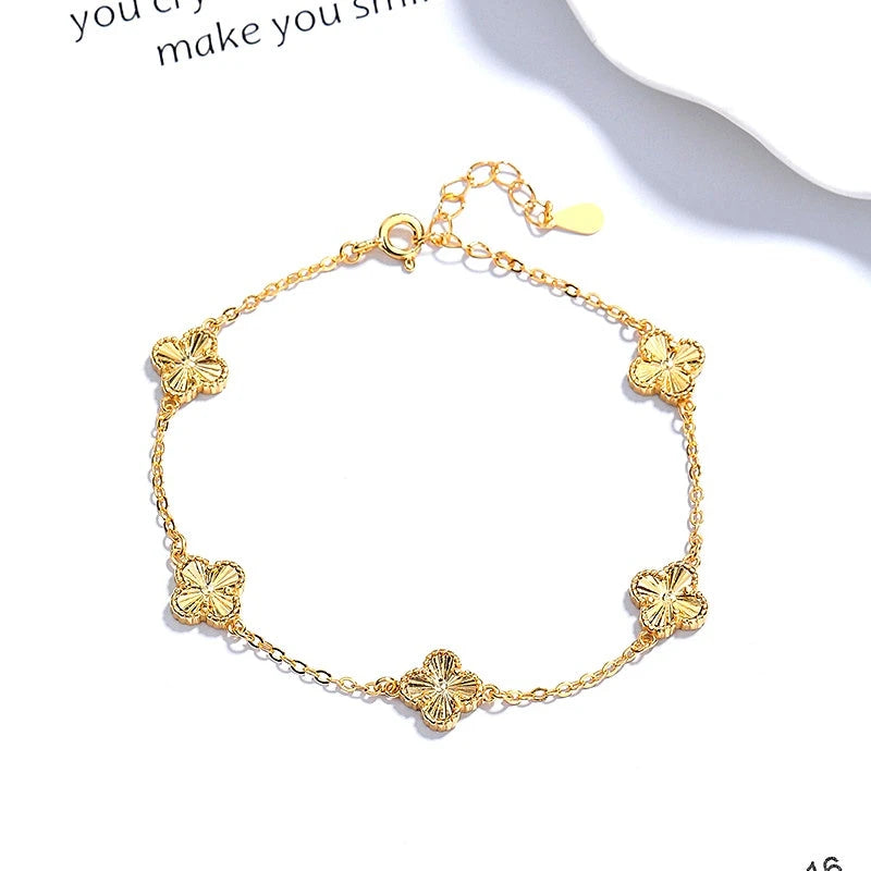 Full view of the elegant Sterling Silver Lucky Four-Leaf Clover Bracelets