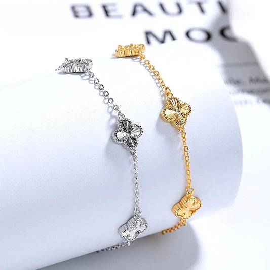 Sterling Silver Lucky Four-Leaf Clover Bracelets - chic Pearl Tassel Earrings