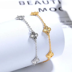 Sterling Silver Lucky Four-Leaf Clover Bracelets - chic Pearl Tassel Earrings