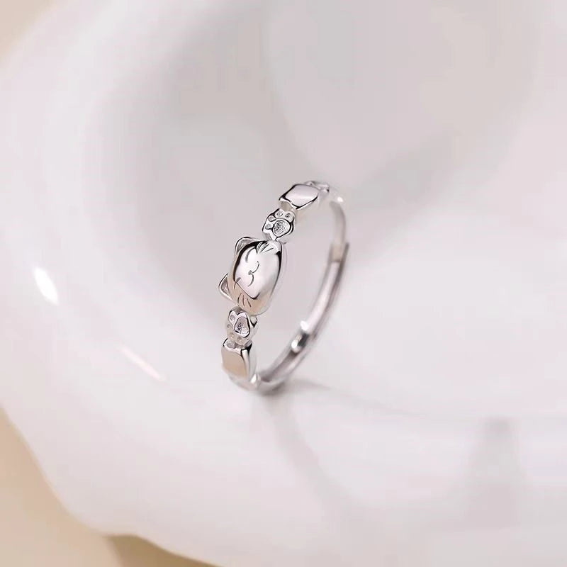 Sterling Silver Luxury Adjustable Cute Cat Rings - stunning Puppy Stud Earrings