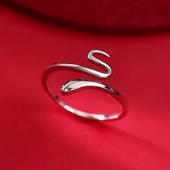 Sterling Silver Luxury Adjustable Snake Rings worn on the hand to show its beautiful fit and design