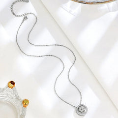 Detailed view of the Sterling Silver Luxury Diamond Circle Star Necklace chain and pendant