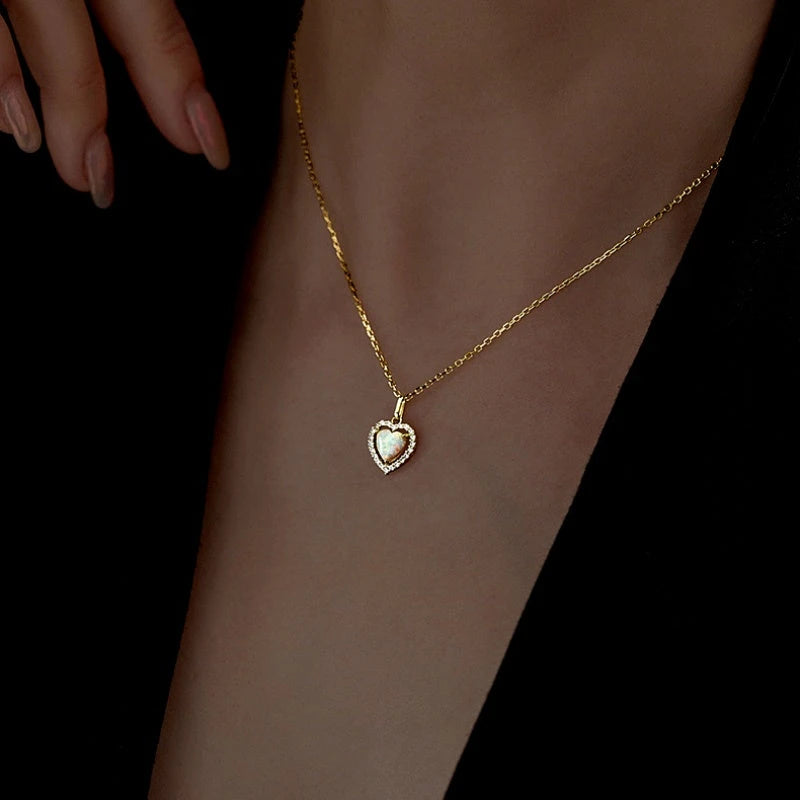 Sterling Silver Luxury Diamond Heart Pendant Necklace worn to showcase its length and pendant detail