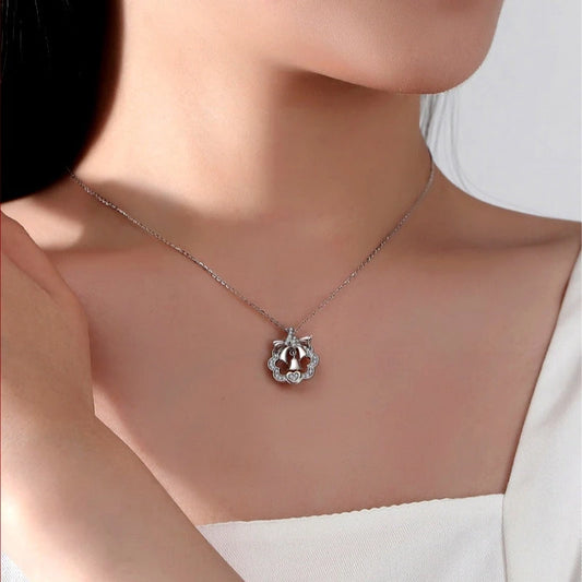 Sterling Silver Luxury Diamond Lucky Wreath Heart Necklace - beautiful Luminous Butterfly Necklace