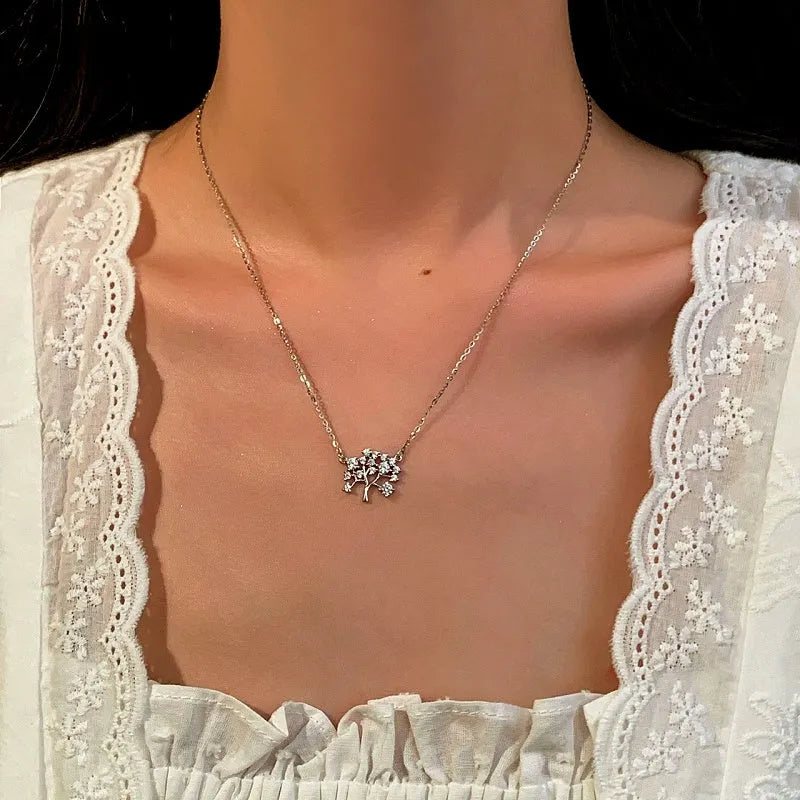 Sterling Silver Luxury Diamond Wishing Tree Necklace - beautiful Butterfly Moon Necklace