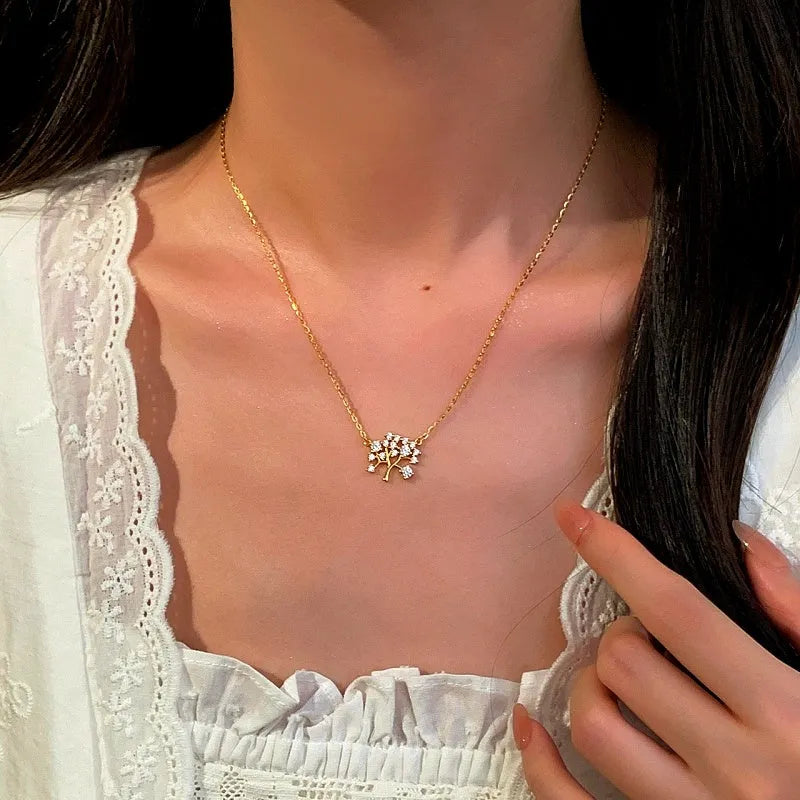 Sterling Silver Luxury Diamond Wishing Tree Necklace worn to showcase its length and pendant detail