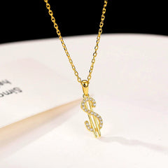 Detailed view of the Sterling Silver Luxury Dollar Symbol Pendant Necklace chain and pendant