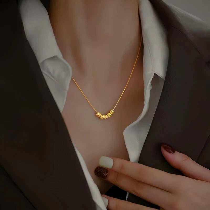 Sterling Silver Luxury Five Fortunes Necklace worn to showcase its length and pendant detail