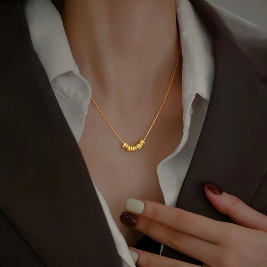 Sterling Silver Luxury Five Fortunes Necklace worn to showcase its length and pendant detail