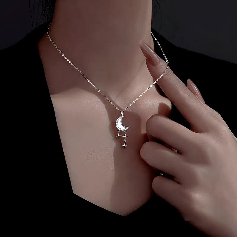 Sterling Silver Luxury Moon And Star Necklace - beautiful Moon and Star Necklace