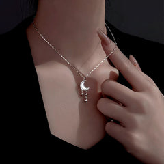 Sterling Silver Luxury Moon And Star Necklace - beautiful Moon and Star Necklace