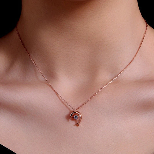 Sterling Silver Luxury Moving Zircon Dolphin Necklace worn to showcase its length and pendant detail