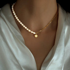Sterling Silver Luxury Natural Freshwater Pearl Heart Necklace - beautiful Pearl Heart Necklace